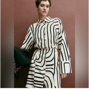 H&M Linen-blend Patterned Shirtdress NWT